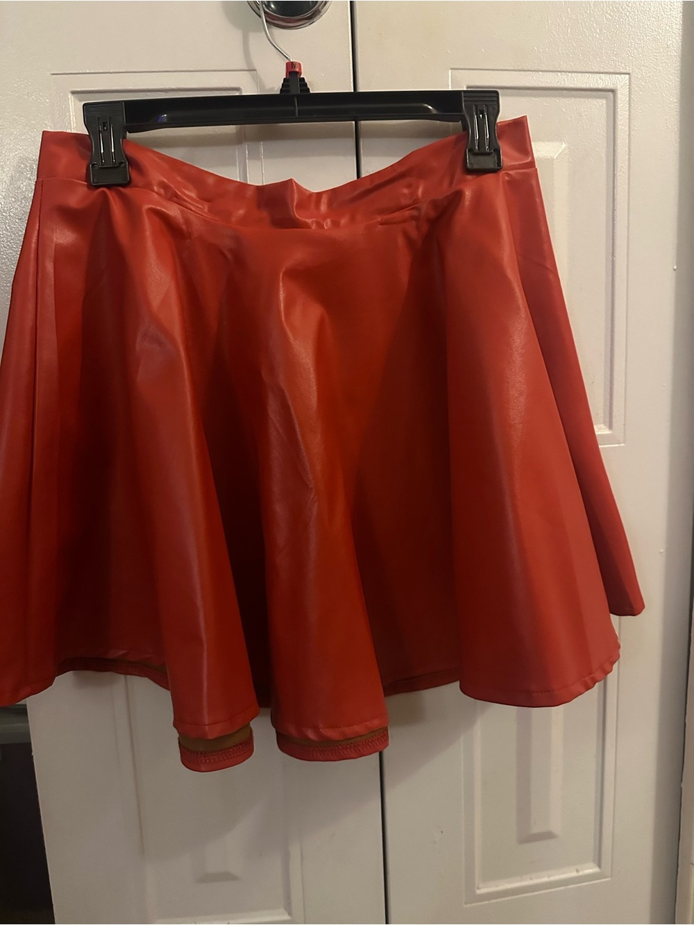 Red Faux Leather Skater Skirt -